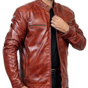 Men's Wax Brown Bomber Leather Jacket